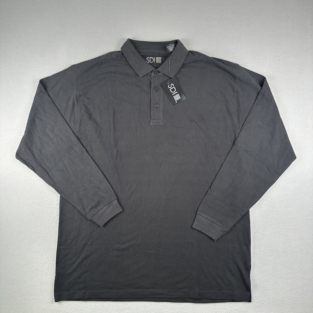 SDI Black Long-sleeve Polo Shirt Men's Size XXL 100% Cotton